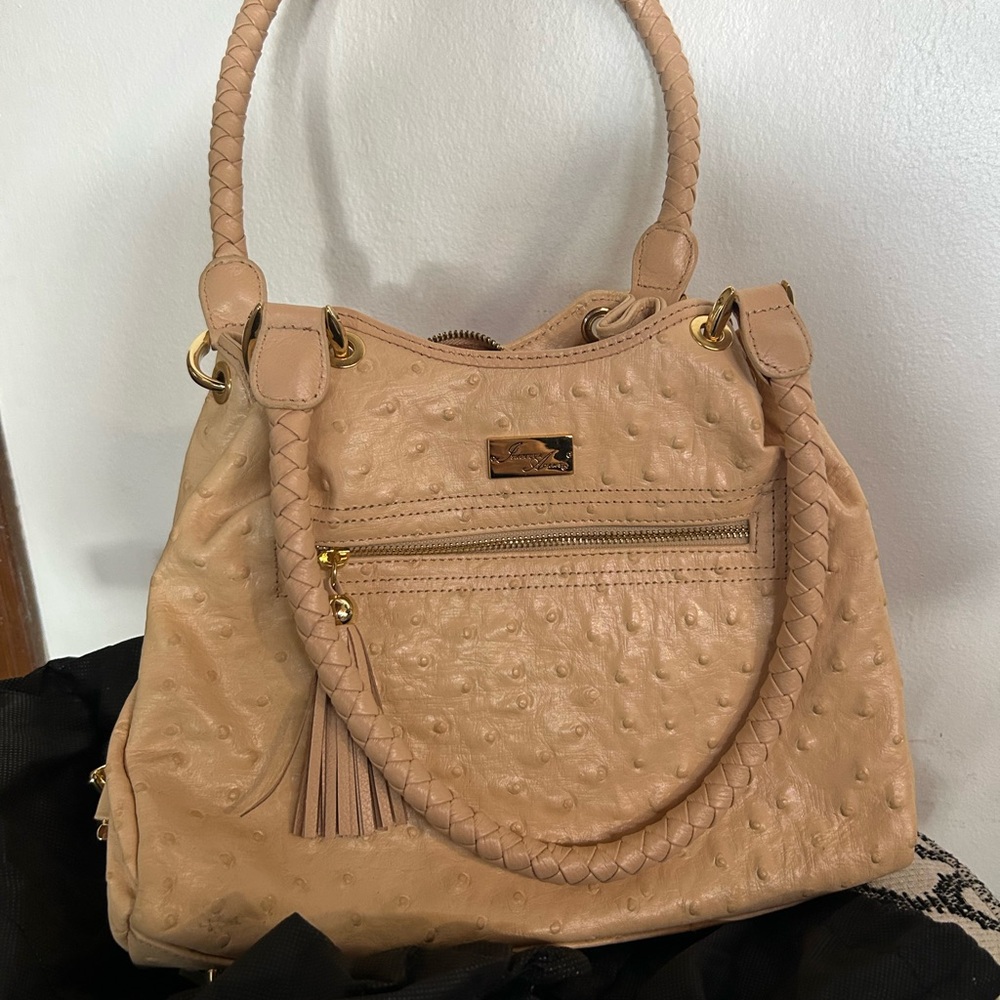 Isabella Adams Ostrich Beige Handbag